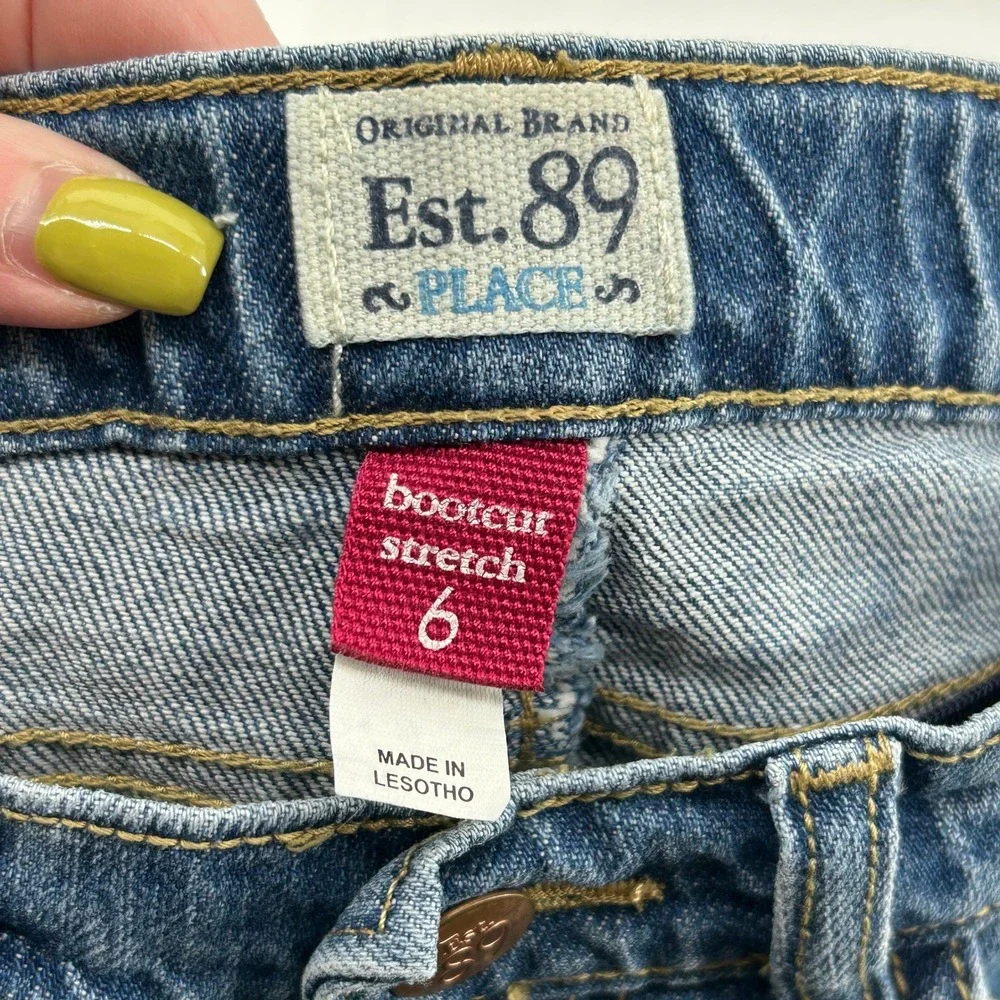 The Children's Place Girls Size 6 Bootcut Stretch Jeans Medium Wash Denim Heart